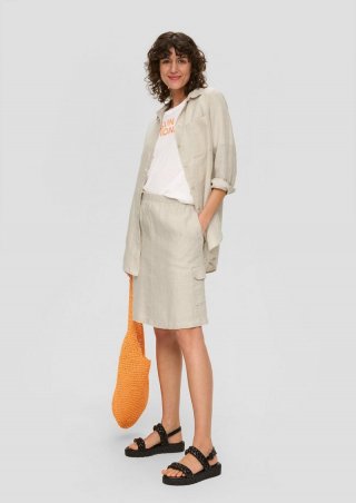 s.Oliver Midi-Rock aus Leinen mit aufgesetzten Taschen - beige