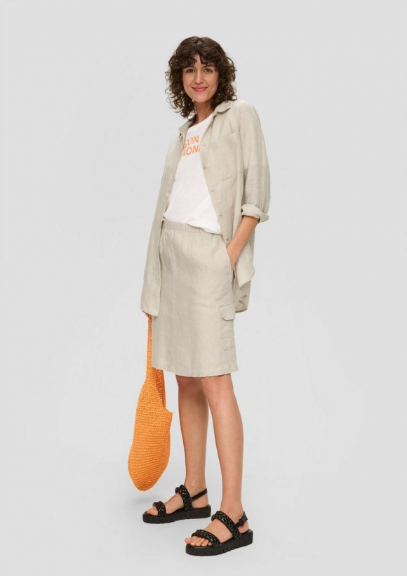 s.Oliver Midi-Rock aus Leinen mit aufgesetzten Taschen - beige