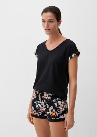s.Oliver Kurzer Pyjama mit floralem Print - schwarz
