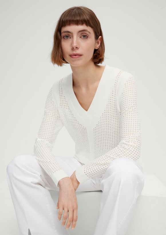 s.Oliver Pullover mit Lochmuster - ecru