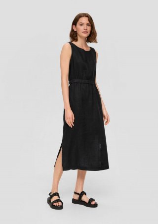 s.Oliver Ärmelloses Leinenkleid mit Elastikbund - schwarz