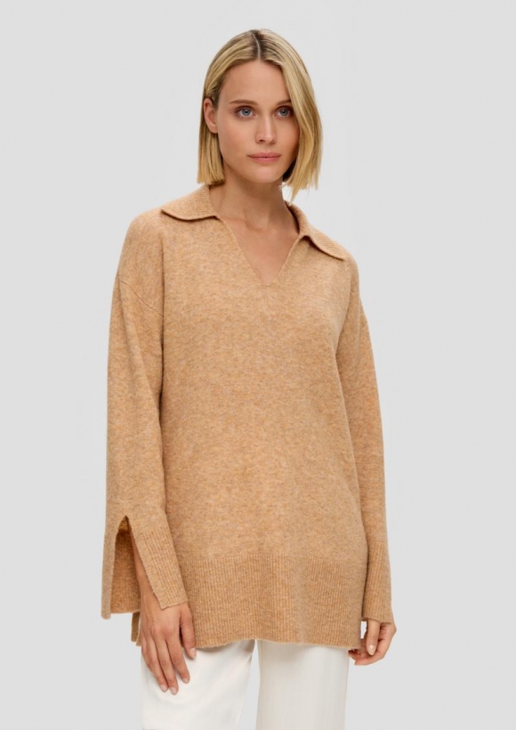 s.Oliver Strickpullover mit Rippblende am Kragen - senf