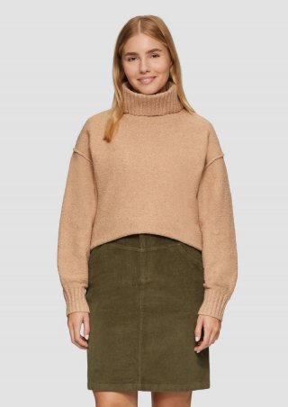 s.Oliver Weicher Rollkragenpullover aus Baumwoll-Bouclé - hellbraun
