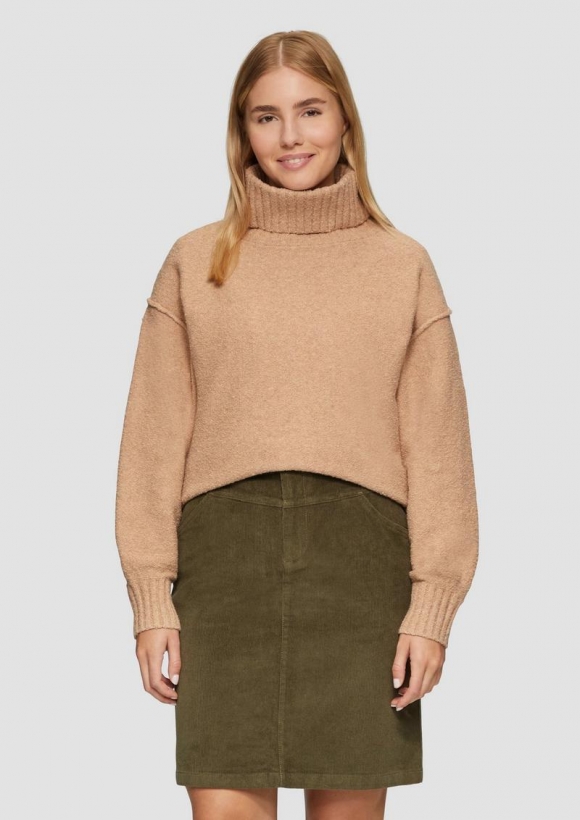 s.Oliver Weicher Rollkragenpullover aus Baumwoll-Bouclé - hellbraun
