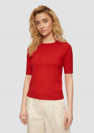 s.Oliver Kurzärmeliger Strickpullover aus Viskosemix - rot