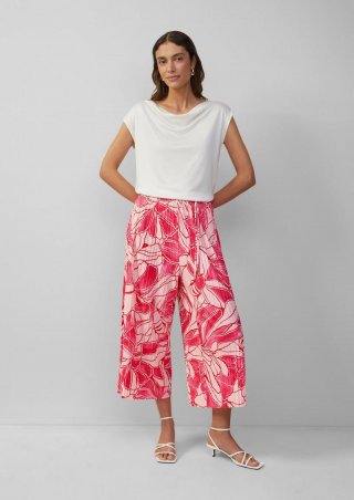 s.Oliver Plissierte Culotte mit All-over-Print und Elastikbund - pink