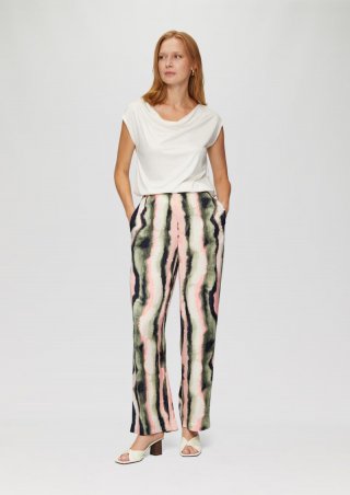 s.Oliver Wide-Leg-Hose aus schimmerndem Satin mit Strukturmuster - navy