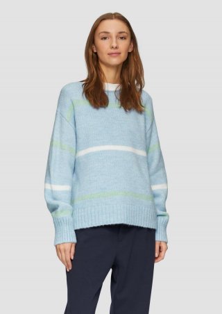 s.Oliver Gestreifter Strickpullover mit Rollkante - hellblau