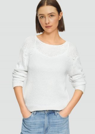 s.Oliver Locker gestrickter Pullover mit Rundhalsausschnitt - creme
