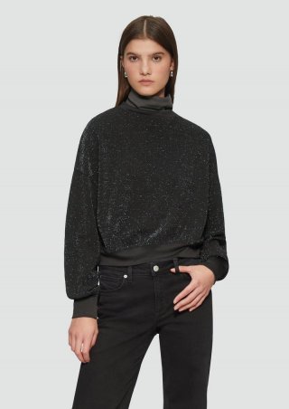 s.Oliver Sweatshirt mit Glitzereffekt und überschnittener Schulter - schwarz