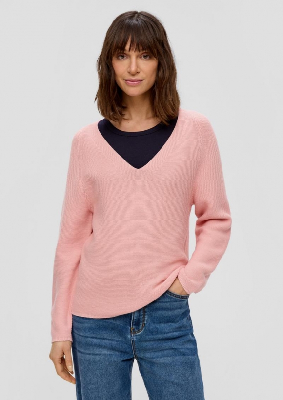 s.Oliver Strickpullover mit V-Ausschnitt - altrosa