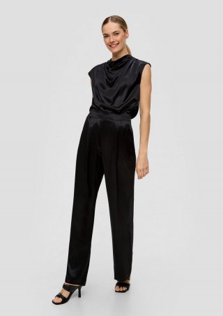 s.Oliver Regular: Weite Hose aus Satin - schwarz
