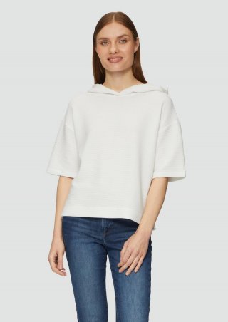 s.Oliver Kurzarm-Sweatshirt mit Strukturmuster - creme