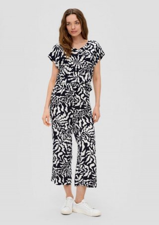 s.Oliver Gemusterte Wide Leg-Hose aus reiner Viskose - navy