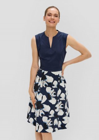 s.Oliver Floral gemustertes Kleid mit Tunika-Ausschnitt - navy