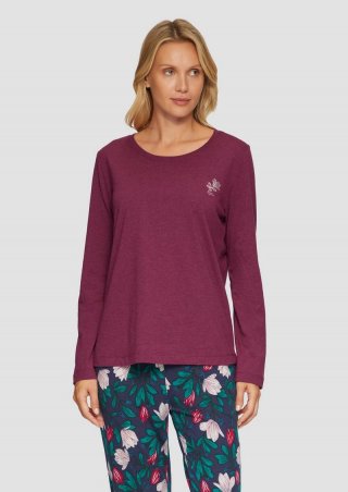 s.Oliver Meliertes Pyjamashirt mit Blumenstickerei - aubergine