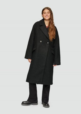 s.Oliver Oversized-Mantel aus Bouclé - schwarz