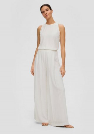 s.Oliver Plissierte Wide-Leg-Hose aus Crêpe - ecru
