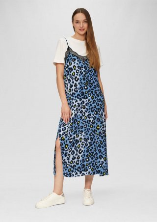 s.Oliver Spaghettiträger-Kleid aus Satin mit Leo-Muster - hellblau