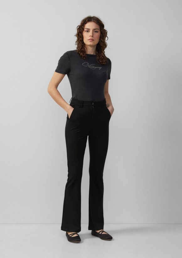 s.Oliver Elastische Hose aus Interlockjersey mit ausgestelltem Bein - schwarz