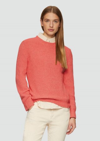 s.Oliver Strickpullover mit Rippdetail und Crew Neck - papaya