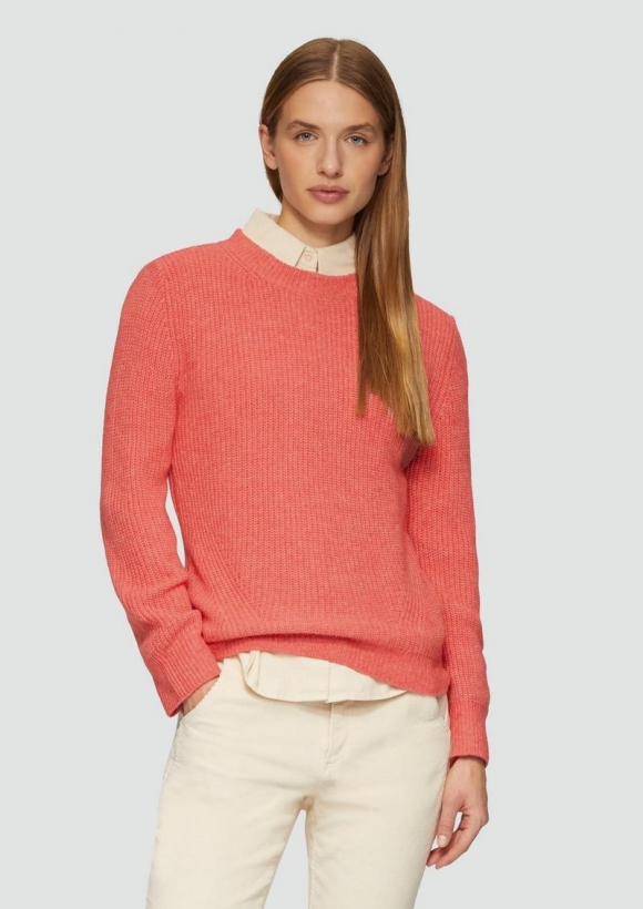 s.Oliver Strickpullover mit Rippdetail und Crew Neck - papaya