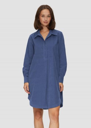 s.Oliver Hemdblusenkleid aus Feincord mit seitlichen Eingrifftaschen - blau