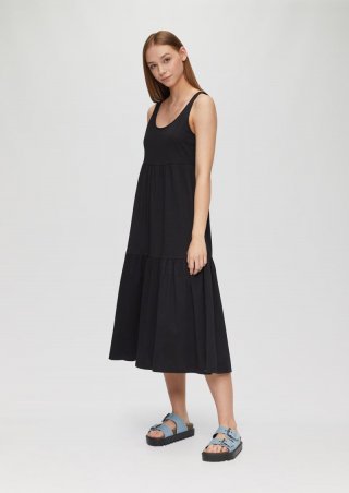 s.Oliver Volantkleid aus Baumwolljersey - schwarz