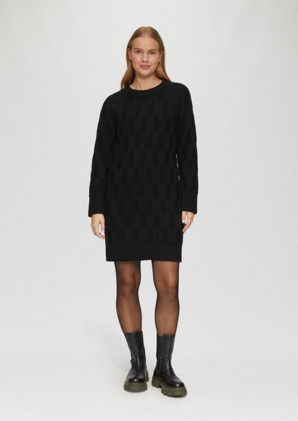 s.Oliver Kleid mit Strickmuster - schwarz