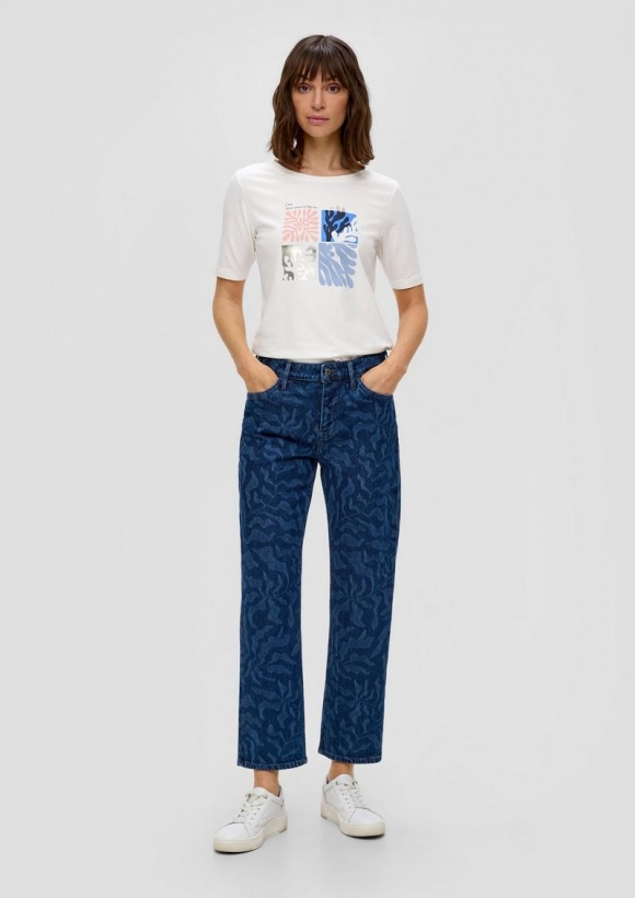 s.Oliver Cropped Jeans Karolin / Regular Fit / Mid Rise / Straight Leg / All-over-Muster - blau