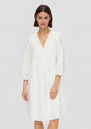 s.Oliver Baumwoll-Kleid mit Lochstickerei - ecru