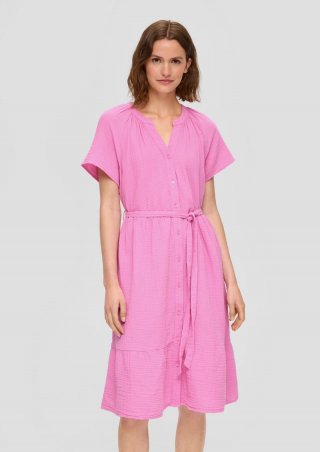 s.Oliver Baumwollkleid mit Raffung und Eingrifftaschen - rosa