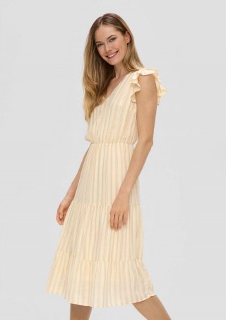 s.Oliver Gemustertes Kleid mit Rüschen - vanille
