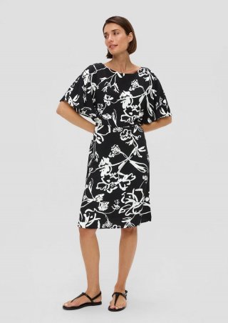 s.Oliver Midkleid mit All-over-Print und Flügelärmel - schwarz