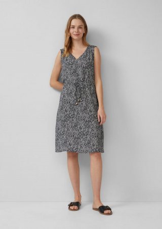 s.Oliver Kurzes Kleid aus strukturiertem Viskosemix mit Binde-Detail - schwarz