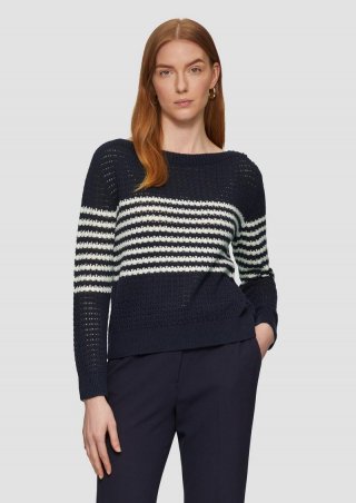 s.Oliver Pullover aus leichtem Lochstrick mit dekorativen Knöpfen - navy
