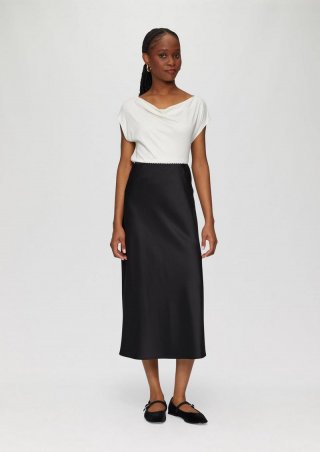 s.Oliver Midi-Rock aus Satin - schwarz