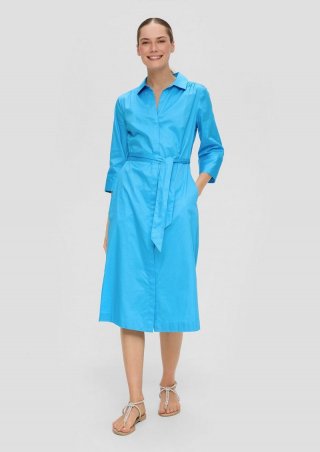 s.Oliver Hemdblusenkleid aus Baumwolle mit Bindegürtel - azurblau
