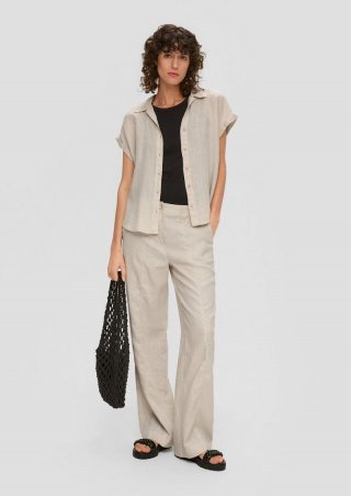 s.Oliver Regular: Leinenhose mit weitem Bein - beige