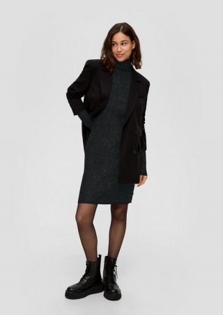 s.Oliver Geripptes Strickkleid mit Glitzergarn - schwarz