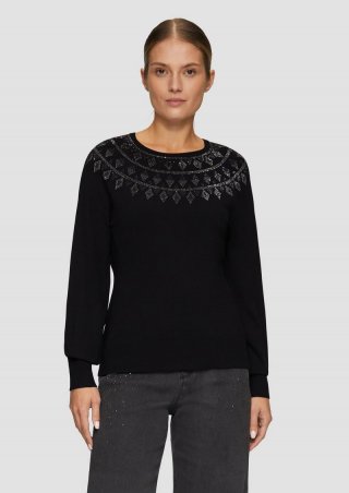 s.Oliver Feinstrickpullover mit Strass-Details - schwarz