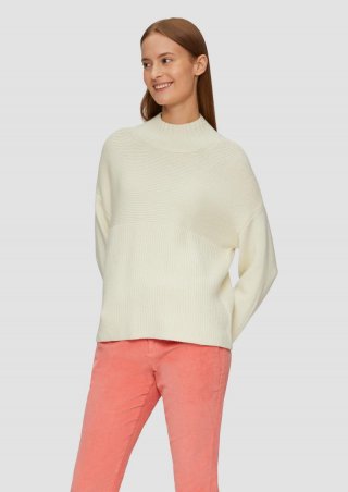 s.Oliver Pullover mit Strukturmix und Stehkragen - beige