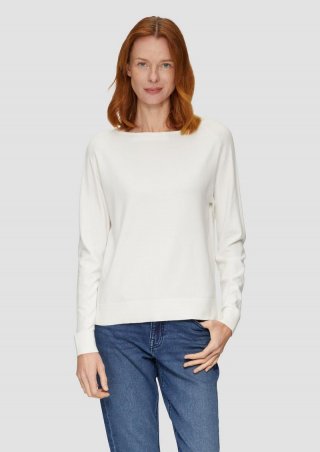 s.Oliver Strickpullover mit U-Boot-Ausschnitt aus Viskosestretch - ecru