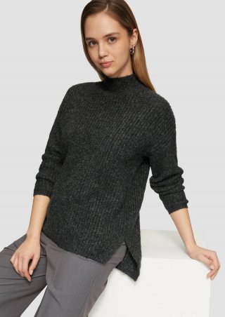 s.Oliver Weicher Strickpullover mit Rippstruktur - schwarz