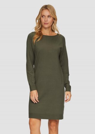s.Oliver Feinstrickkleid mit U-Boot-Ausschnitt - olivgrün