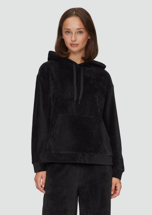 s.Oliver Kapuzen-Sweatshirt mit Cord-Struktur - schwarz