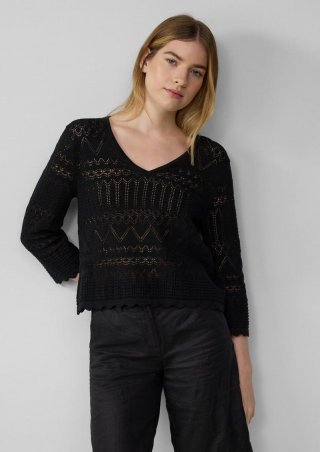s.Oliver Ajour-Strickpullover mit 3/4-Ärmeln - schwarz