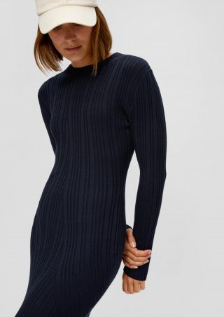 s.Oliver Geripptes Midikleid aus Viskosemix - navy