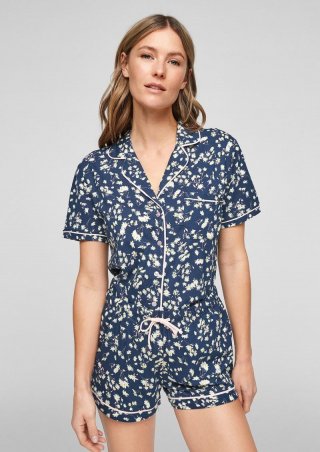 s.Oliver Kurzer Pyjama mit Musterprint - tiefblau