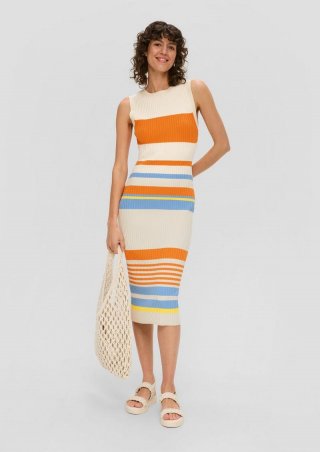 s.Oliver Gestreiftes Maxikleid mit geschlitztem Saum - orange